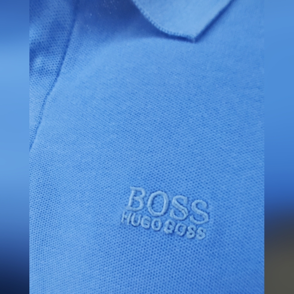 BOSS Hugo Boss size M- Blue Cotton Polo Shirt -collar Neck Shirt Sleeves - Picture 6 of 14